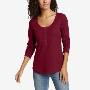 Eddie Bauer Women's Burgundy Button-Front Henley
